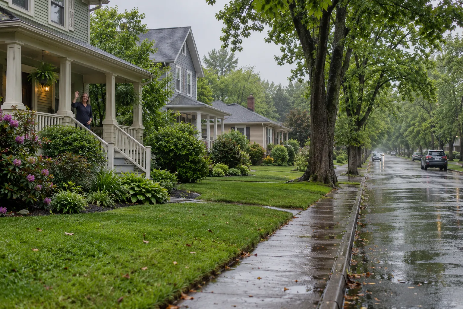 Frame house and ranch homes on a residential street in Dayton